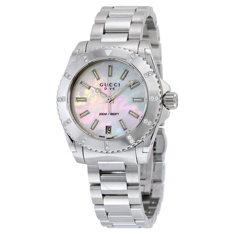 gucci mother of pearl dial stainless steel ladies watch|Gucci watch bezel interchangeable.